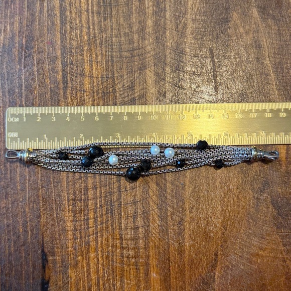 David Yurman Silver and 18k gold onyx and pearl Multi-Strand Bracelet - Picture 9 of 16